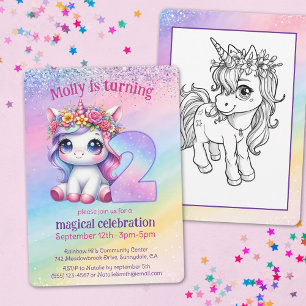 Invitación Magnífico Unicornio arcoiris cumple 2 años