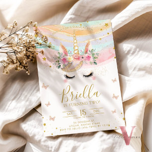 Invitación Magnífico Unicornio Colorful Pastel Gold Birday