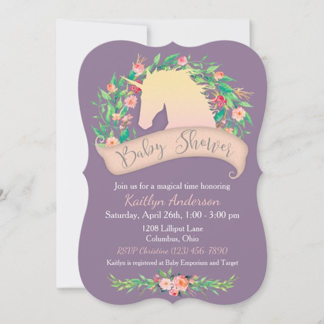 Invitación Magnífico Unicornio Floral Baby Shower (Anverso)
