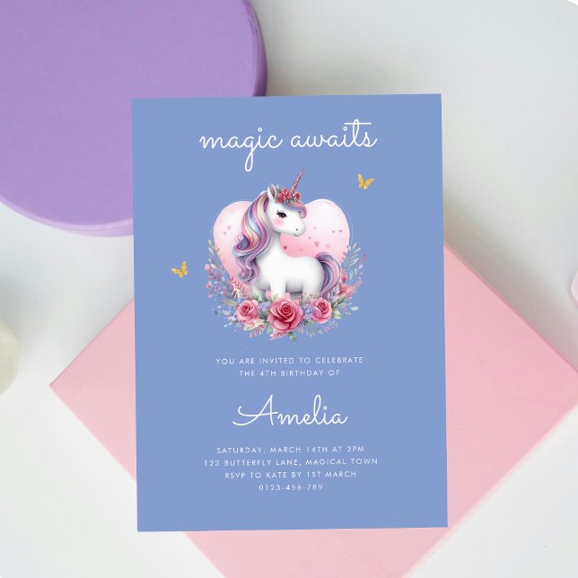 Invitación Magnífico Unicornio Oro Rosa Elegante Cumpleaños (Subido por el creador)