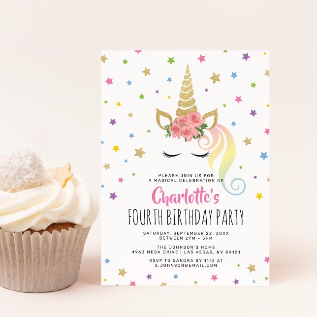 Invitación Magnífico Unicornio Pastel Gold Fairytale Cumpleañ (Subido por el creador)