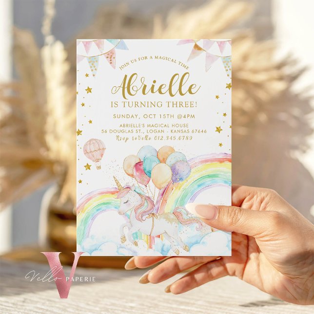 Invitación Magnífico unicornio Pastel Purpurina de oro arcoir (Subido por el creador)