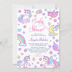 Invitación Magnífico unicornio Rainbow Baby Shower