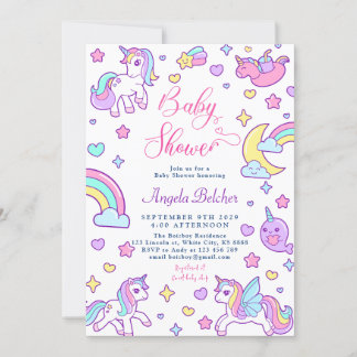 Invitación Magnífico unicornio Rainbow Baby Shower