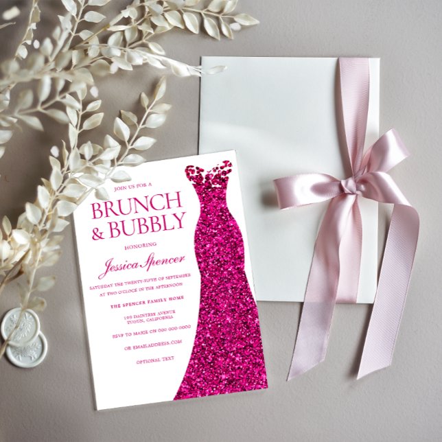 Invitación Magnífico Vestido Rosa Bridal Ducha Brunch & Bubbl (Subido por el creador)