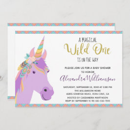 Invitación Magnífico Wild One Unicorn Purple Gold Baby Shower