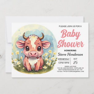 Invitación Magnífico y elegante Baby Shower de vaca pastel