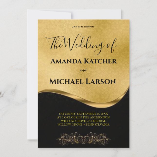 Invitación Magnífico Y Magnífico Oro Y Negro (Anverso)