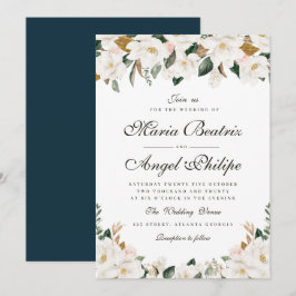 Invitación Magnolia acuarela moderna boda floral