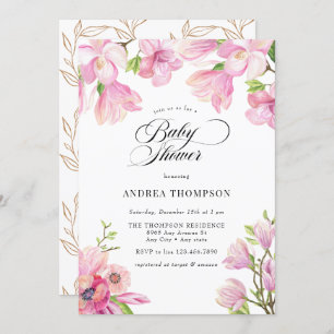 Invitación Magnolia Baby Shower Floral rosa