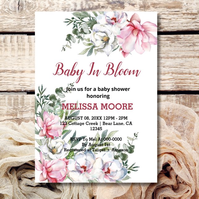 Invitación Magnolia bebé blanco rosado en floración (Subido por el creador)