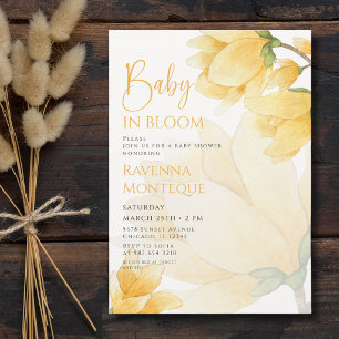Invitación Magnolia Bebé Preppy Amarillo en Flor Baby Shower