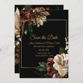 Invitación Magnolia Black Gold Floral Save the Date