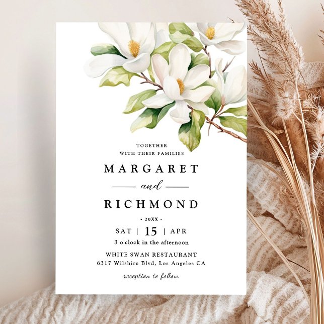 Invitación Magnolia Blanca Elegante Boda acuarela Floral (Subido por el creador)