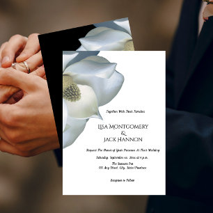 Invitación Magnolia Blanca Elegante Boda Blanco Negro