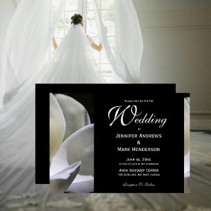 Invitación Magnolia Blanca Elegante Boda Blanco y Negro