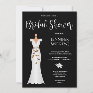 Invitación Magnolia blanca, elegante negro y blanco