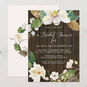 Invitación Magnolia blanca Floral acuarela Rústica Madera