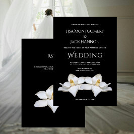 Invitación Magnolia Blanca Floral Elegante sobre Fondo Negro