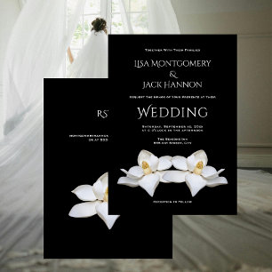 Invitación Magnolia Blanca Floral Elegante sobre Fondo Negro 