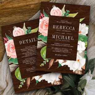 Invitación Magnolia blanca Floral rosa todo en un Boda de mad