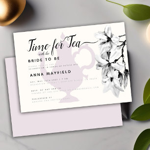 Invitación Magnolia blanca negra moderna para la novia del té