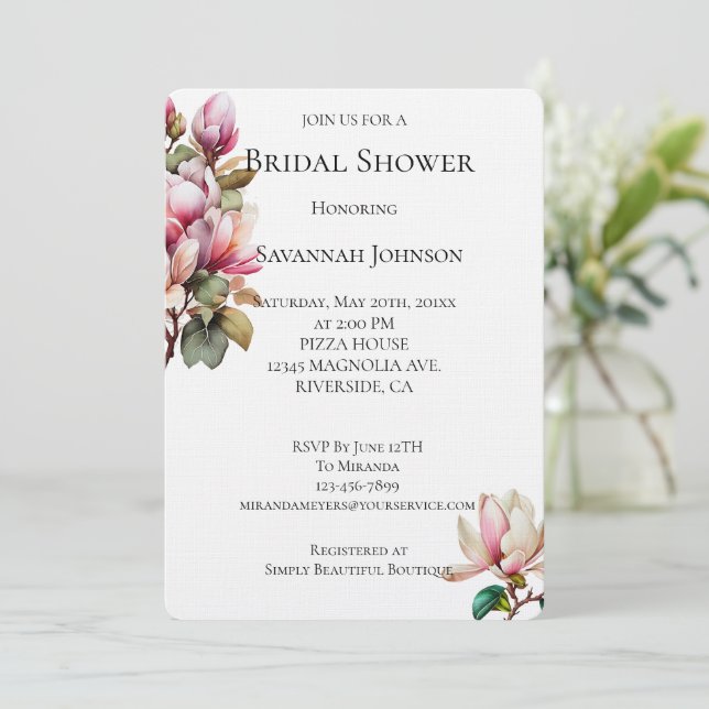 Invitación Magnolia Blanca Rosa Floral Brillante (Anverso de pie)