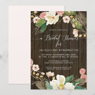 Invitación Magnolia Blanca Rubor Floral Rusn Wood