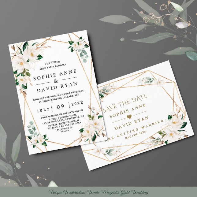 Invitación Magnolia blanca única Boda de oro (Subido por el creador)