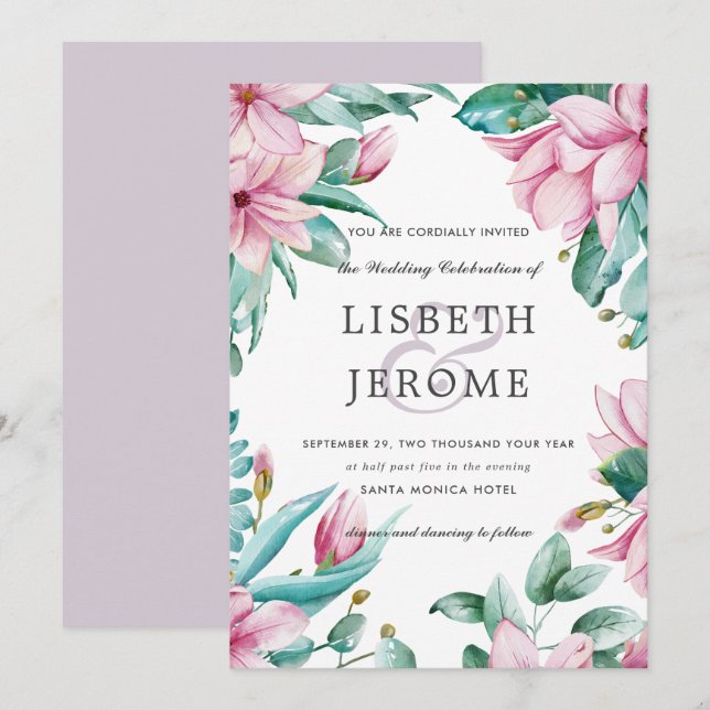 Invitación Magnolia Bloom | Boda Botánico Floral (Anverso / Reverso)