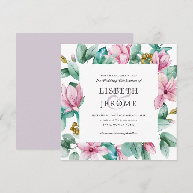 Invitación Magnolia Bloom | Boda Botánico Floral (Anverso / Reverso)