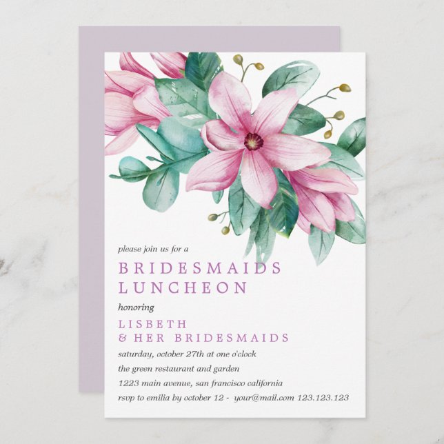 Invitación Magnolia Bloom Bridesmaids Boda Luncheon (Anverso / Reverso)