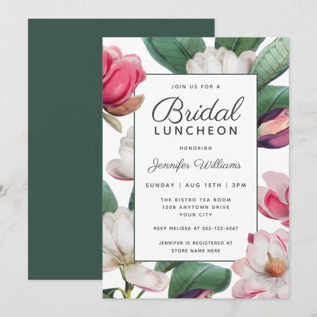Invitación Magnolia Blossoms Boho Floral Bridal Luncheon (Anverso / Reverso)