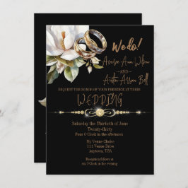 Invitación Magnolia Boda Anillos Oro y Boda Negro