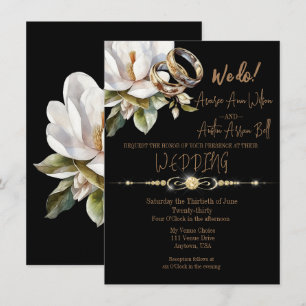 Invitación Magnolia Boda Anillos Oro y Boda Negro