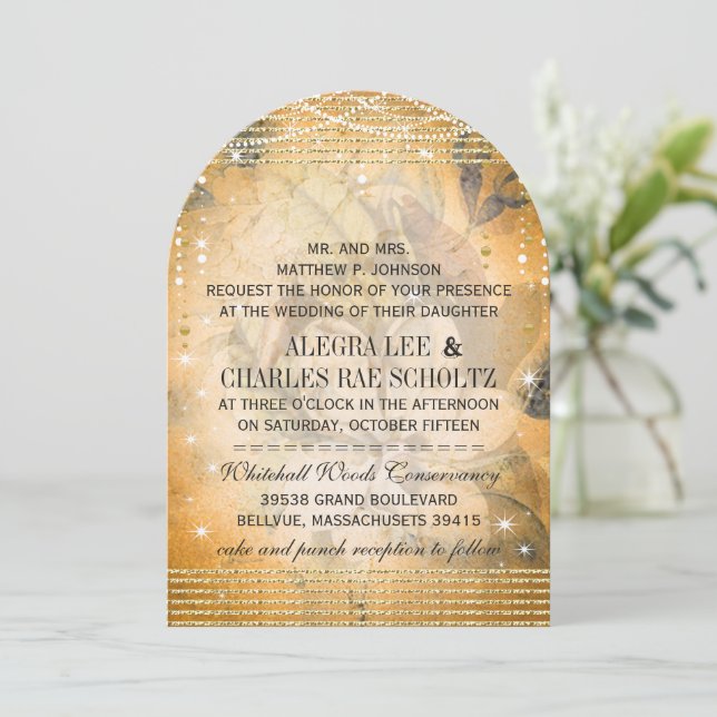 Invitación Magnolia, Boda de oro Rosa bajo las estrellas (Anverso de pie)