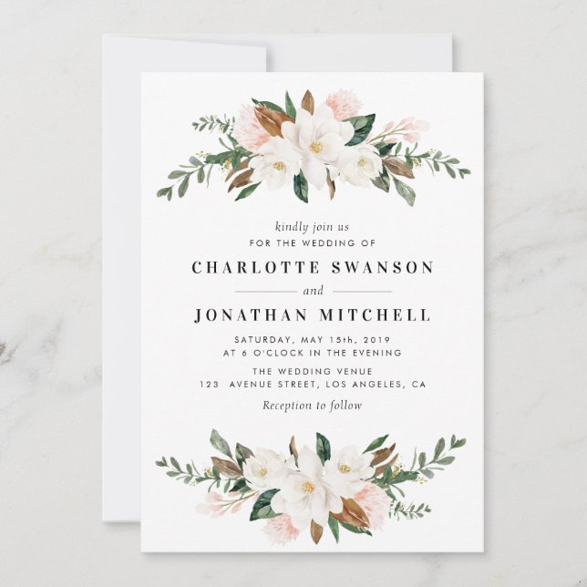 Invitación Magnolia boda floral de acuarela (Anverso)