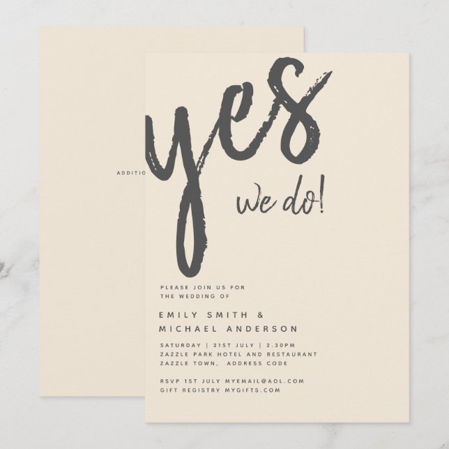 Invitación Magnolia Cream Tipografía Boda moderna (Anverso / Reverso)