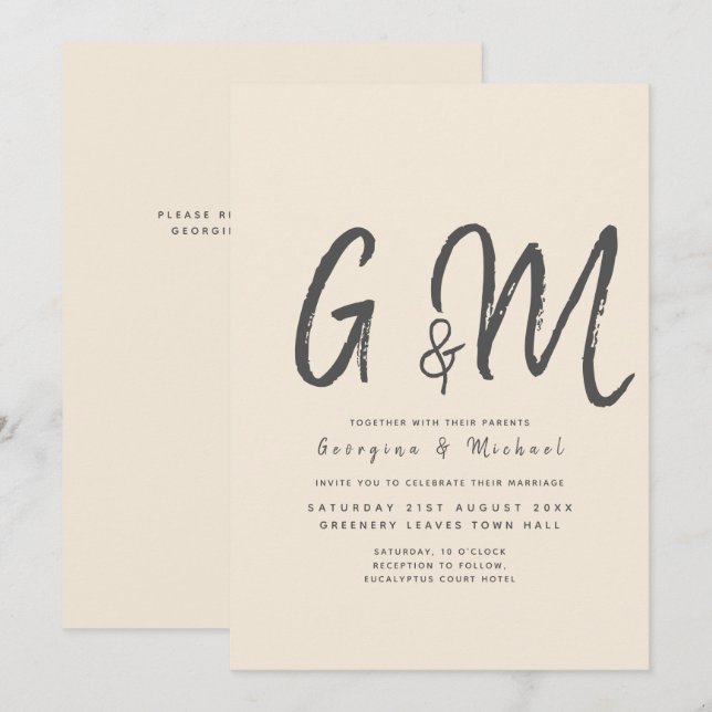 Invitación Magnolia Cream Tipografía Boda moderna (Anverso / Reverso)