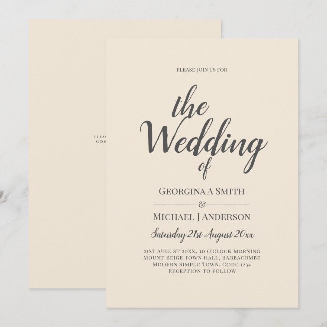 Invitación Magnolia Cream Tipografía Boda moderna (Anverso / Reverso)