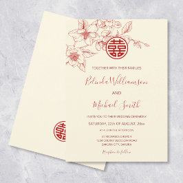 Invitación Magnolia Crema Roja Boda chino