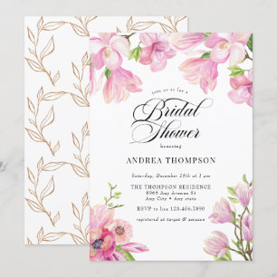 Invitación Magnolia   Ducha de novia floral rosa