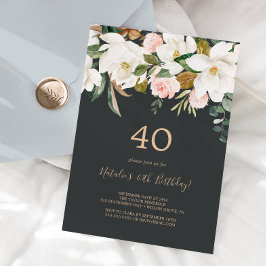 Invitación Magnolia elegante | 40 Aniversario de los blancos