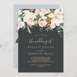 Invitación Magnolia elegante | Blanco y negro El Boda de