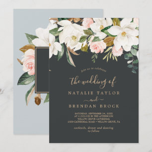 Invitación Magnolia elegante Blanco y negro El Boda de