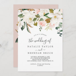 Invitación Magnolia elegante | Blanco y Rubor El Boda de