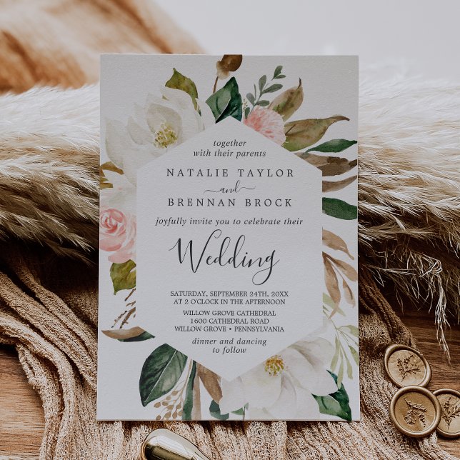 Invitación Magnolia elegante | Boda blanco y Rubor (Subido por el creador)