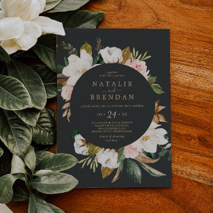 Invitación Magnolia elegante Boda Casual Blanco y Negro