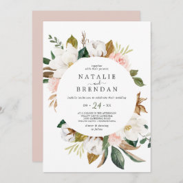 Invitación Magnolia elegante | Boda Casual Blanco y Rubor