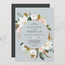 Invitación Magnolia elegante | Boda Casual Gris Azul